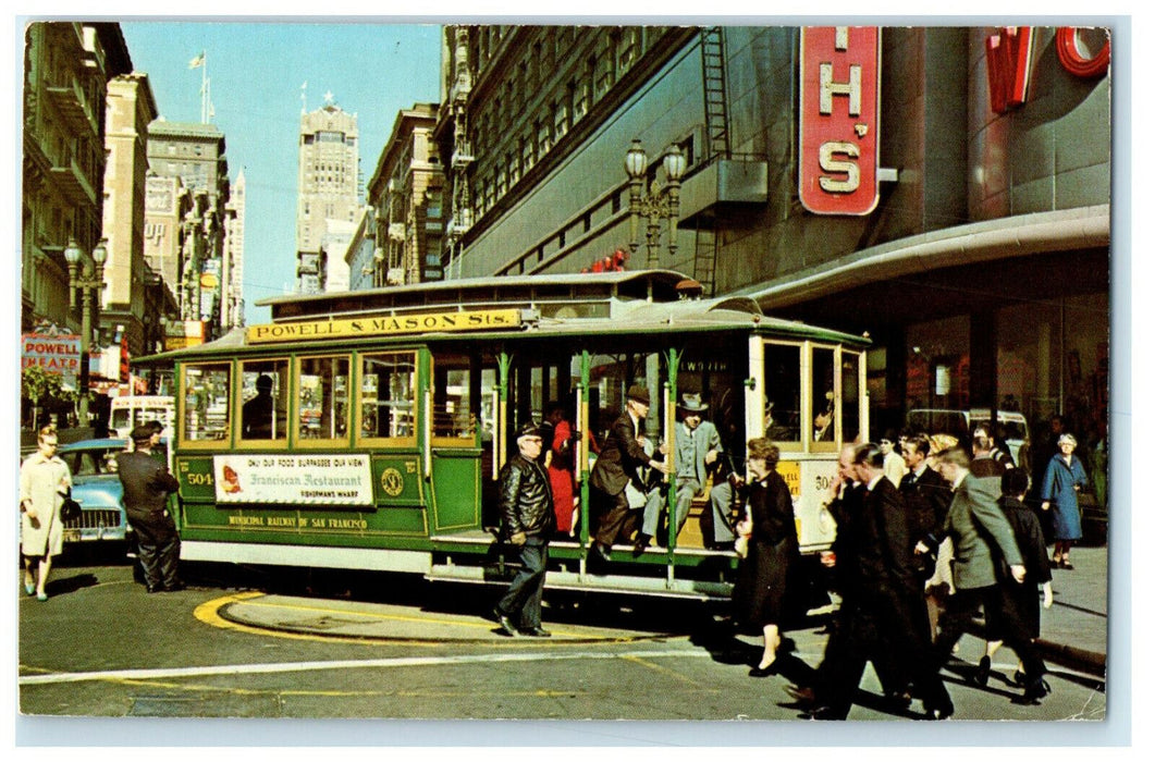 1974 Cable Car on Turntable, San Francisco California CA Cancel Postcard