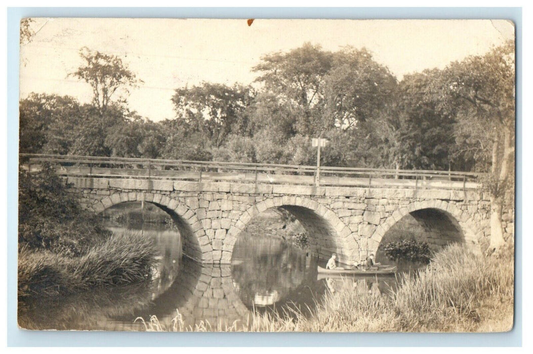 1911 Stone Arched Bridge Hyde Park Massachusetts MA RPPC Photo Antique Postcard