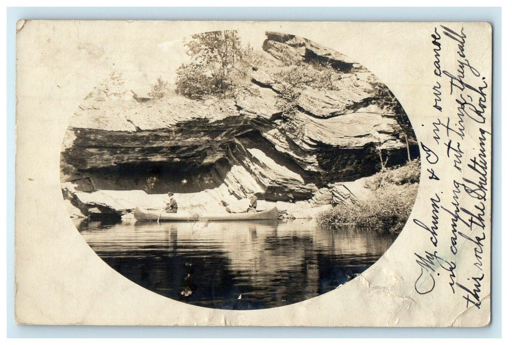 1906 Sheltering Rock Canoe Camping Massachusetts MA RPPC Photo Antique Postcard