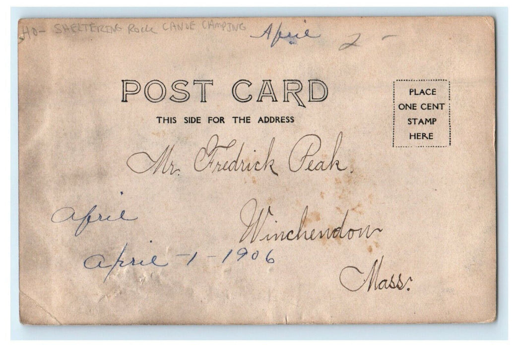 1906 Sheltering Rock Canoe Camping Massachusetts MA RPPC Photo Antique Postcard