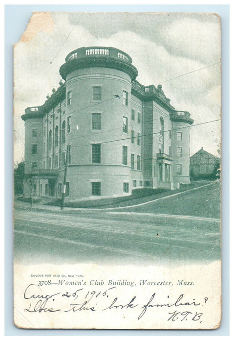1905 Women's Club Building, Worcester Massachusetts MA Posted Postcard