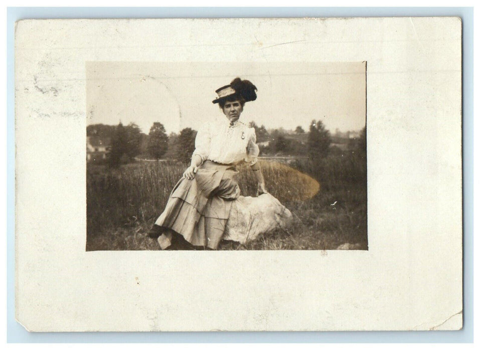 1908 "Do You Know This Bird?" Victorian Hat Woman Woburn MA RPPC Photo Postcard