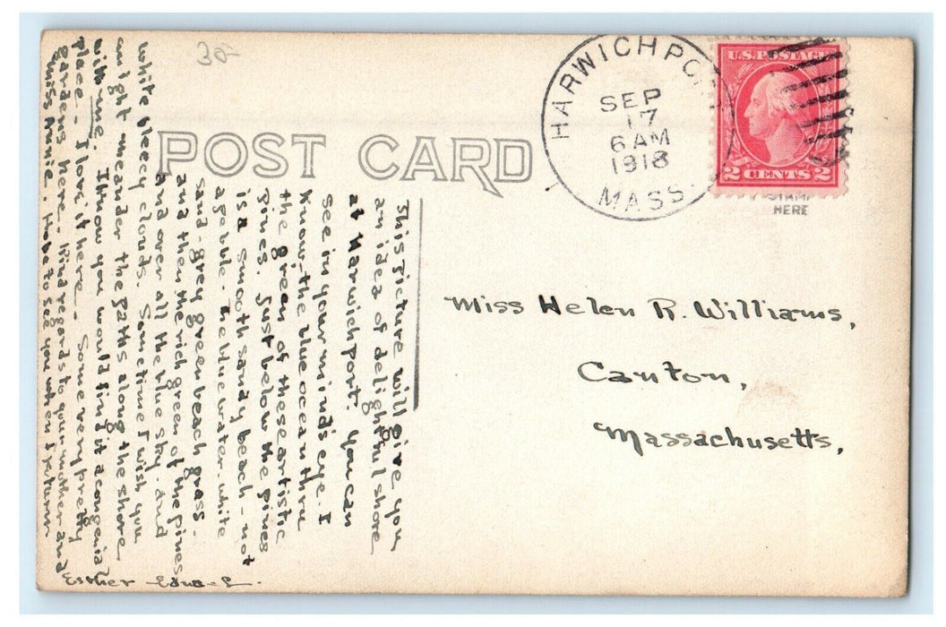 1918 Shore Blue Ocean Trees Harwichport Massachusetts MA RPPC Photo Postcard