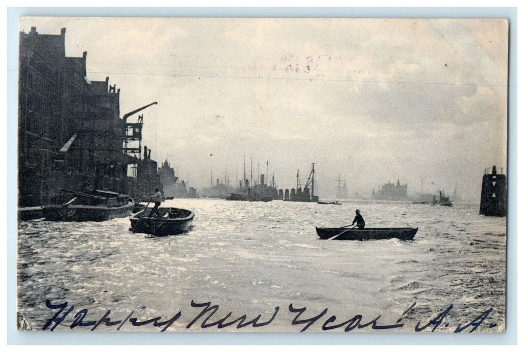 1905 Happy New Year AA Boats and Ships Sailing Cancel Posted Postcard