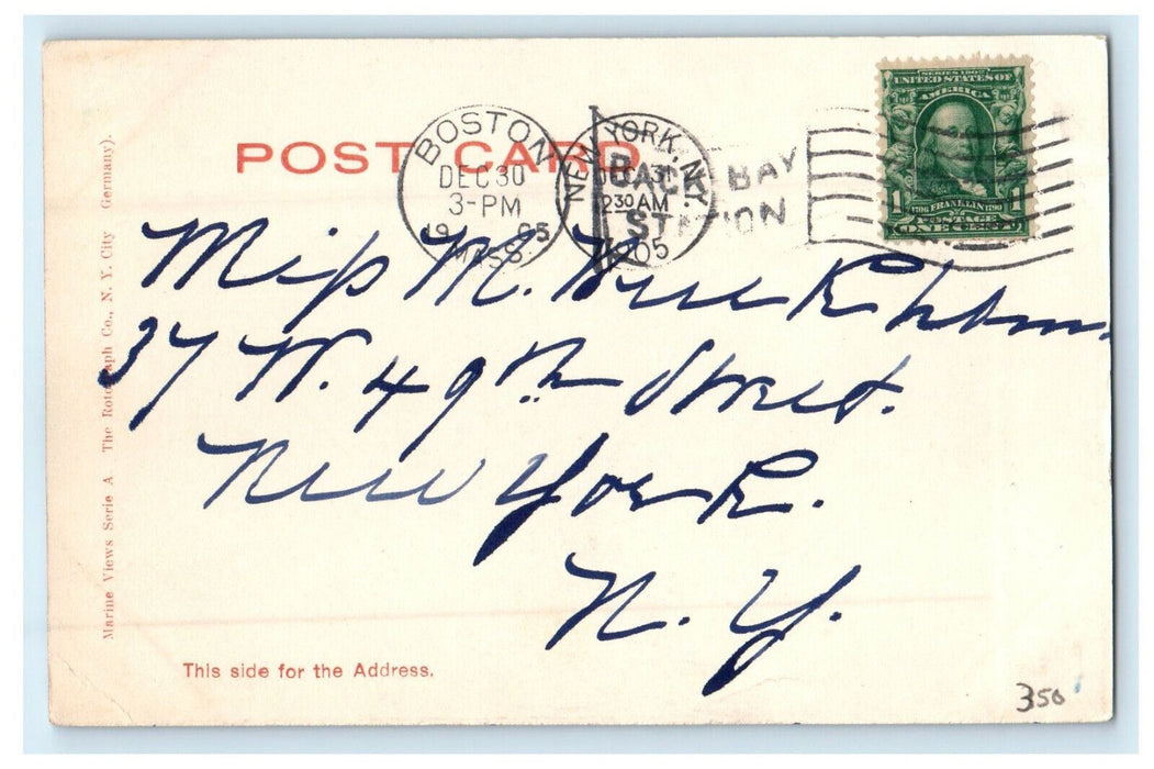 1905 Happy New Year AA Boats and Ships Sailing Cancel Posted Postcard