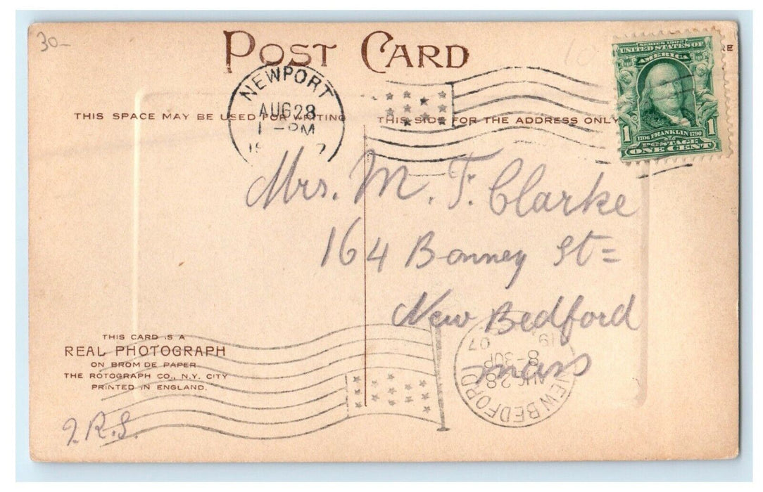 1907 Easton Beach View Sailboat Newport Massachusetts MA RPPC Photo Postcard