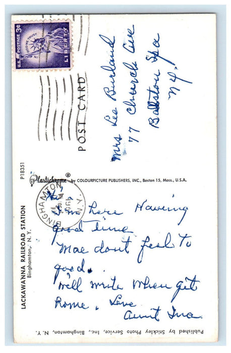 1961 Lackawanna Railroad Station Binghamton New York NY Posted Postcard