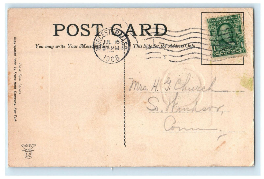1908 Multiview, Greetings from Worcester Massachusetts MA Seal of MA Postcard