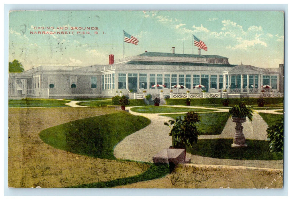 1911 Casino, Narragansett Pier Rhode Island RI Missent to So Windsor CT Postcard