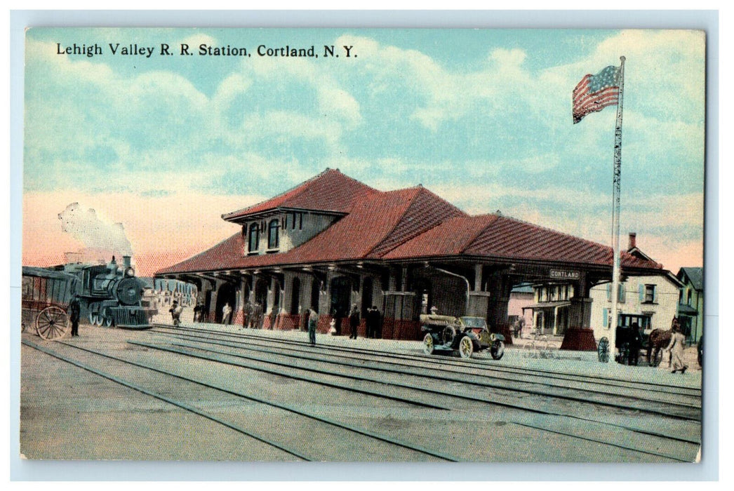 1915 Lehigh Valley Railroad Station Cortland NY Posted Antique Postcard
