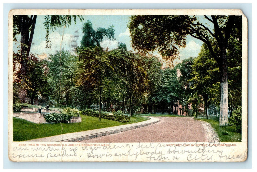 1906 View in the Grounds, US Armory, Springfield Massachusetts MA Postcard