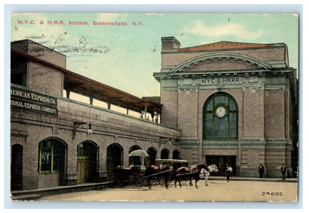 1910 Horse Carriage in New York C & H Railroad Schenectady NY Posted Postcard
