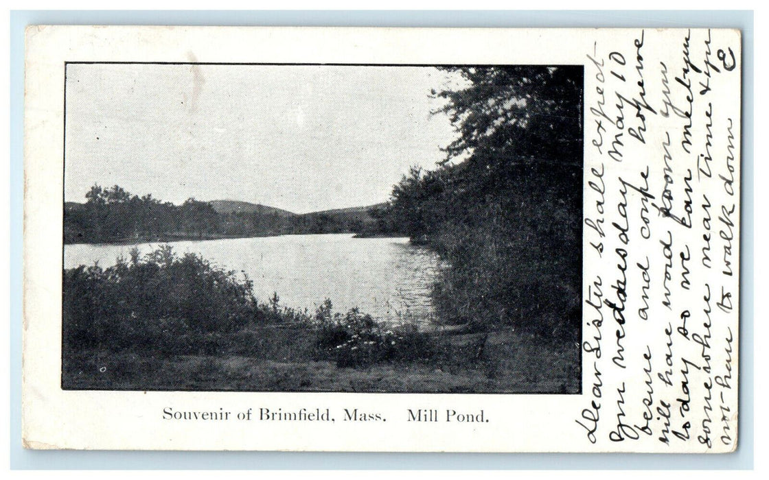 1911 Souvenir of Brimfield Massachusetts Mill Pond Antique Posted Postcard