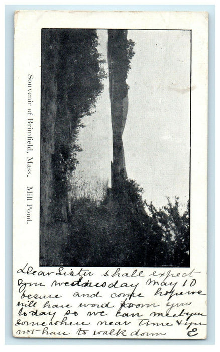 1911 Souvenir of Brimfield Massachusetts Mill Pond Antique Posted Postcard