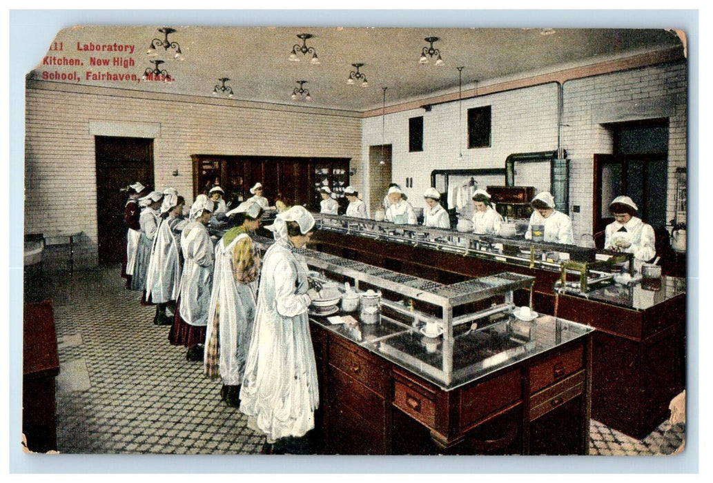 c1910 Laboratory Kitchen New High School Fairhaven Massachusetts MA Postcard