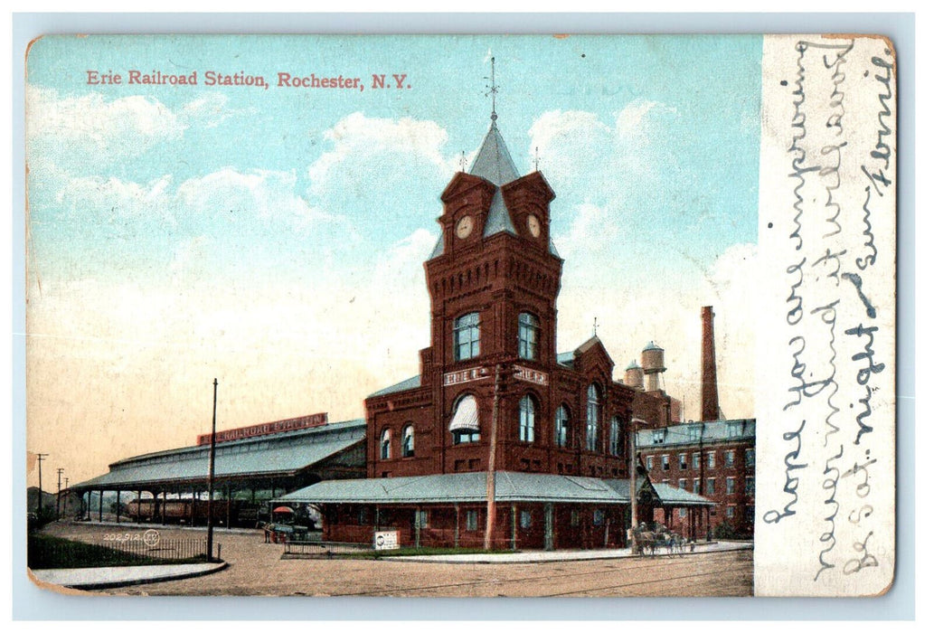 1907 Erie Railroad Station, Rochester New York NY Ponds NY Posted Postcard