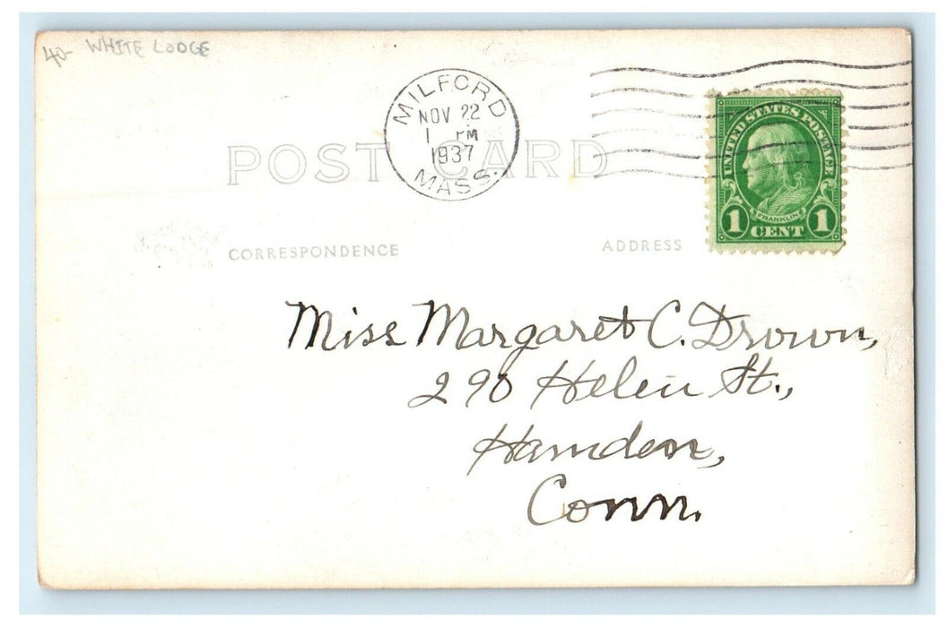 1937 White Lodge Street View Milford Massachusetts MA RPPC Photo Postcard