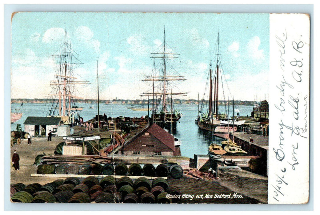 1906 Whalers Fitting Out, New Bedford Massachusetts MA Antique Posted Postcard
