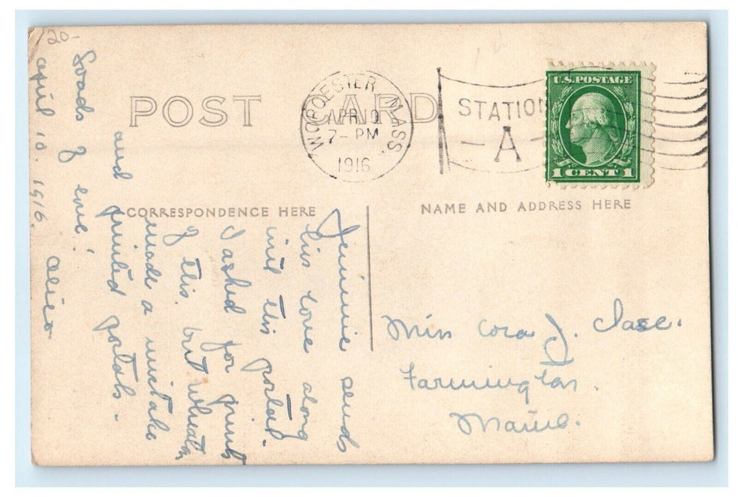1916 Little Boy In Winter Snow Worcester Massachusetts MA RPPC Photo Postcard