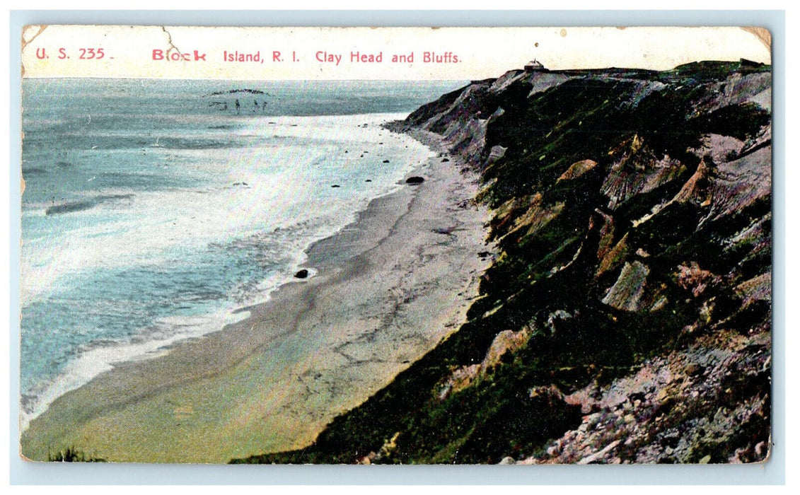 1911 Clay Head and Bluffs Block Island Rhode Island RI Posted Postcard