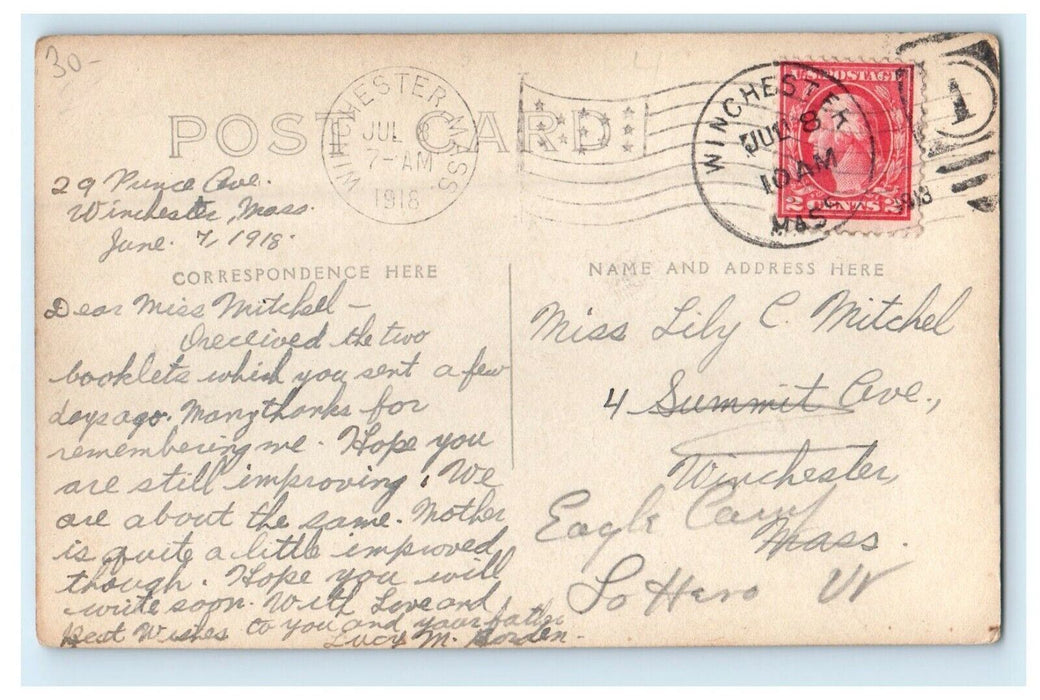 1918 View West Side Spot Pond Middlesex Massachusetts MA RPPC Photo Postcard