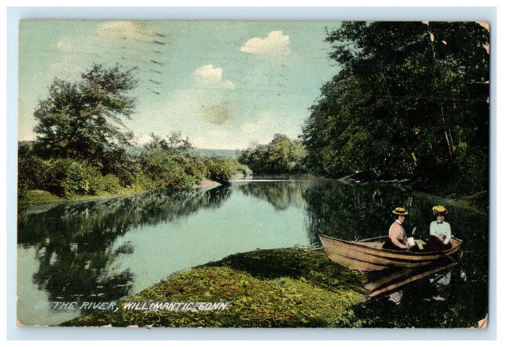 1908 Couple in Boat, Up The River, Willimantic Connecticut CT Posted Postcard