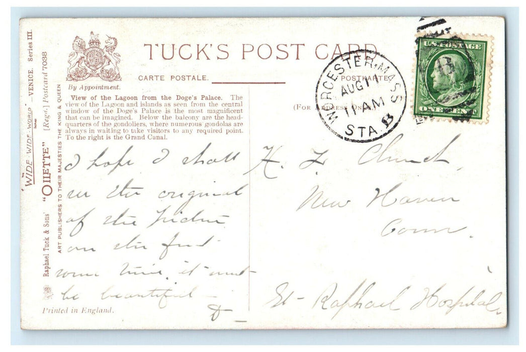 1909 Venice, View of the Lagoon from Doge's Place Oilette Tuck Postcard