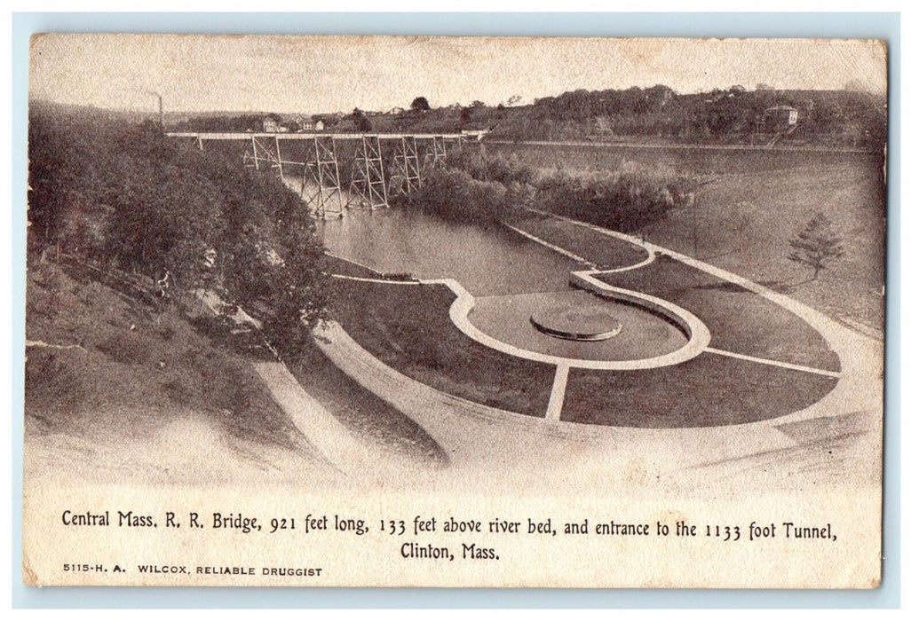 1908 Central Mass Railroad Bridge, Clinton, Massachusetts MA Posted Postcard