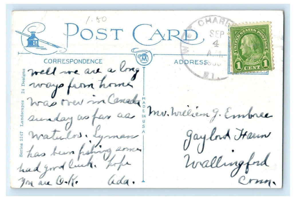 c1910's Greetings From West Charlestown Vermont VT,  Lake Boy Canoeing Postcard