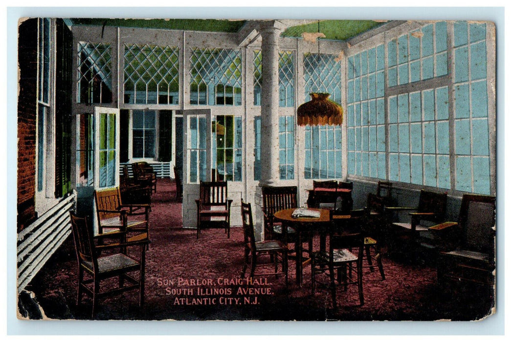 1925 Sun Parlor, Craig Hall, South Illinois Avenue Atlantic NJ Postcard