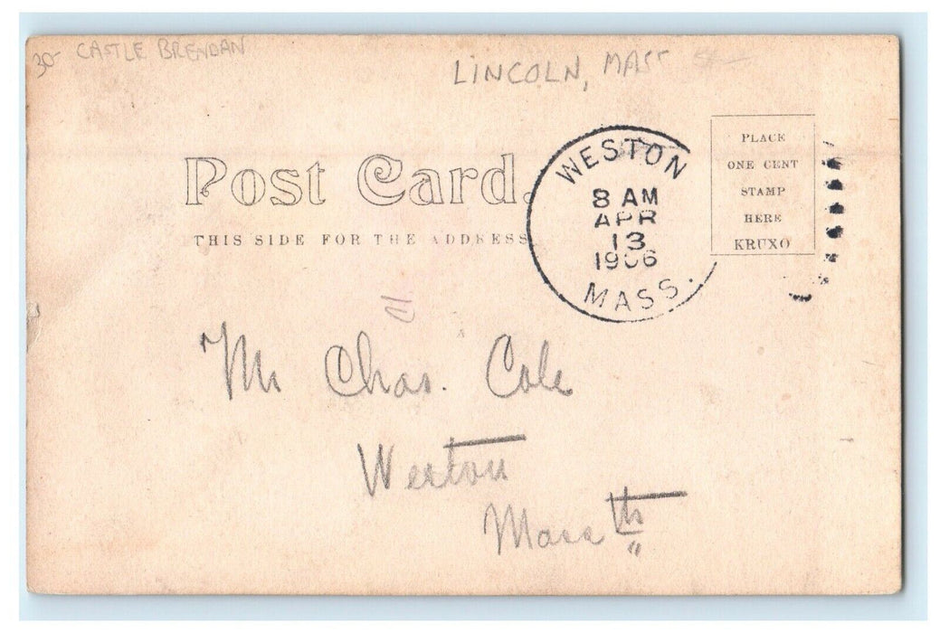 1906 The Castle Brendan Lincoln Massachusetts MA RPPC Photo Antique Postcard