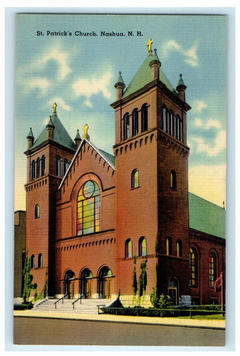 c1940s St. Patrick's Church, Nashua New Hampshire NH Unposted Postcard