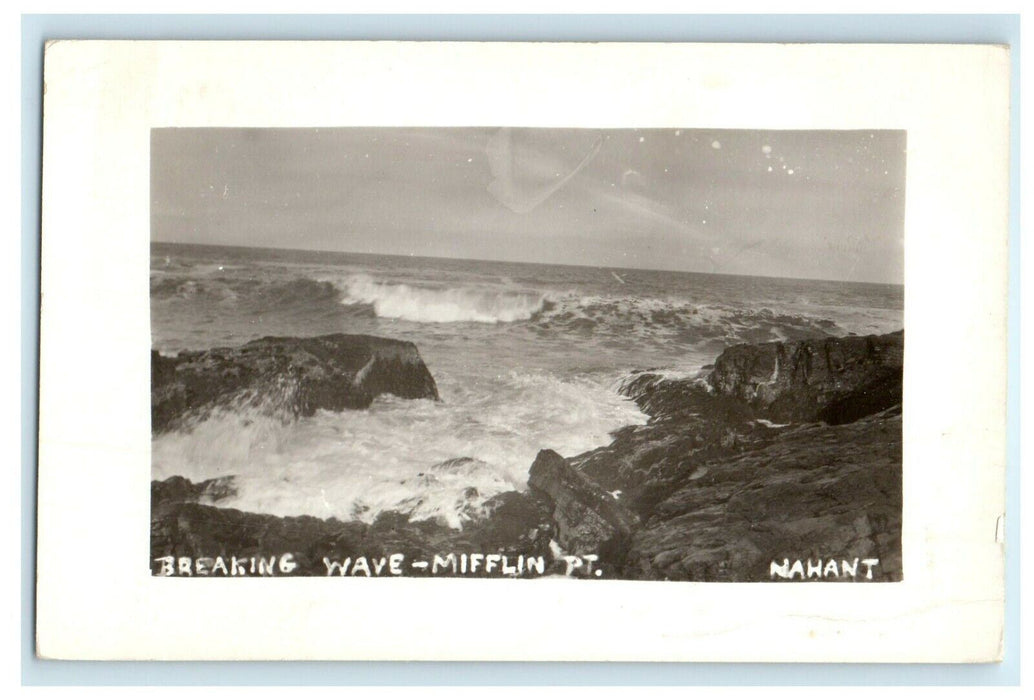 1954 Breaking Wave Mifflin Nahant Massachusetts MA RPPC Photo Vintage Postcard