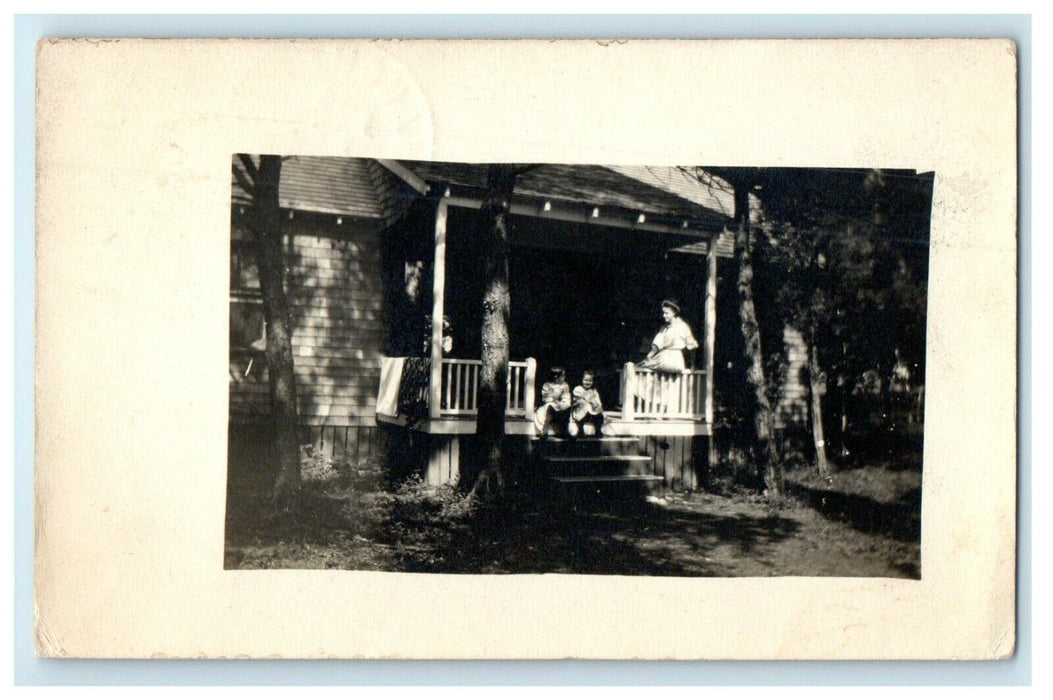 1909 Summer Cottage Mother And Kids Manomet Massachusetts MA RPPC Photo Postcard