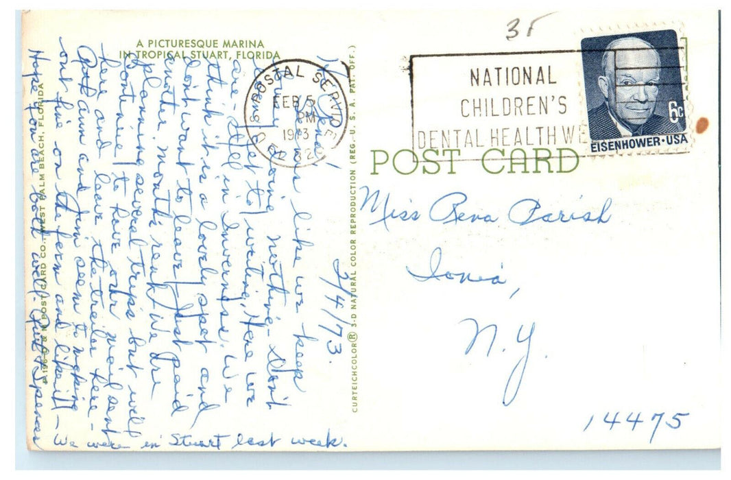 1973 A Picturesque Marina in Tropical Stuart Florida FL Cancel Postcard