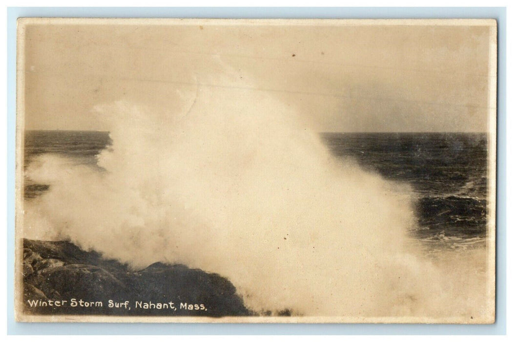 c1910's Winter Storm Surf Nahant Massachusetts MA RPPC Photo Antique Postcard