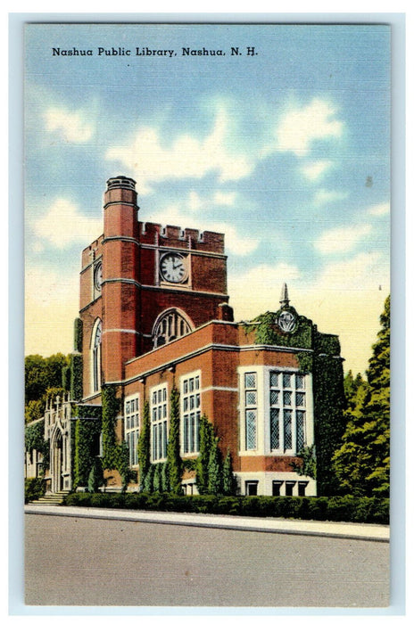 c1930s View of Public Library, Nashua New Hampshire NH Unposted Postcard