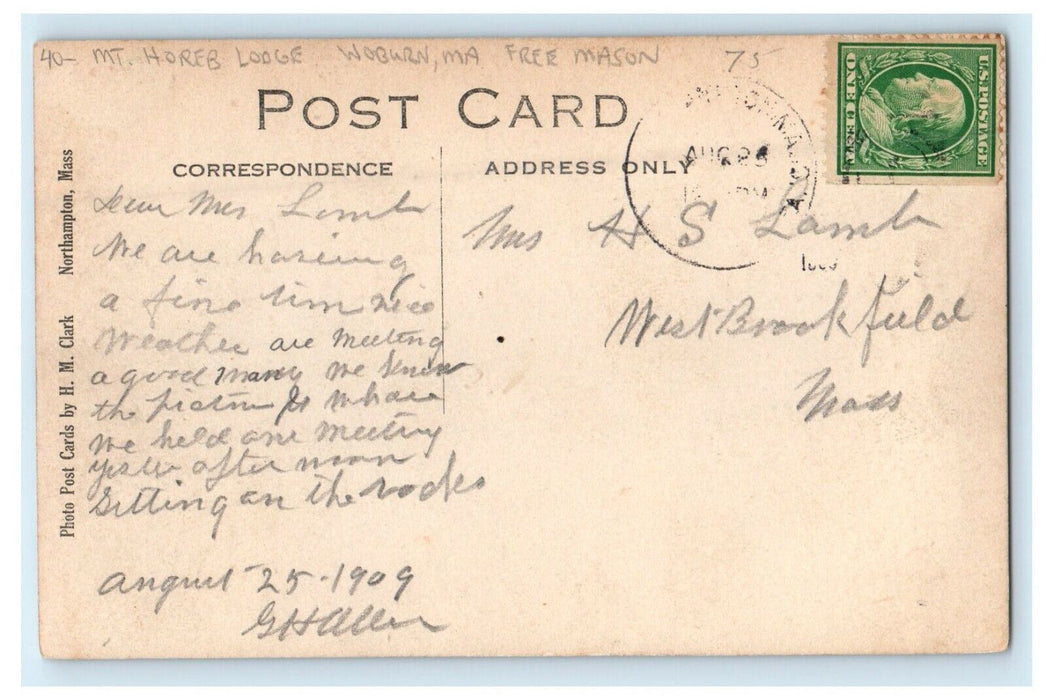 1909 Mt. Horeb Lodge Free Manson Woburn Massachusetts MA RPPC Photo Postcard