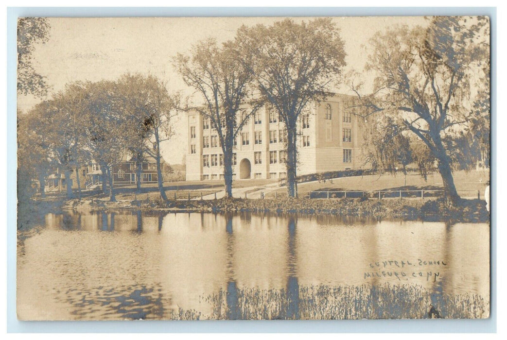 1909 Central School Waterfront Milford Connecticut CT RPPC Photo Postcard