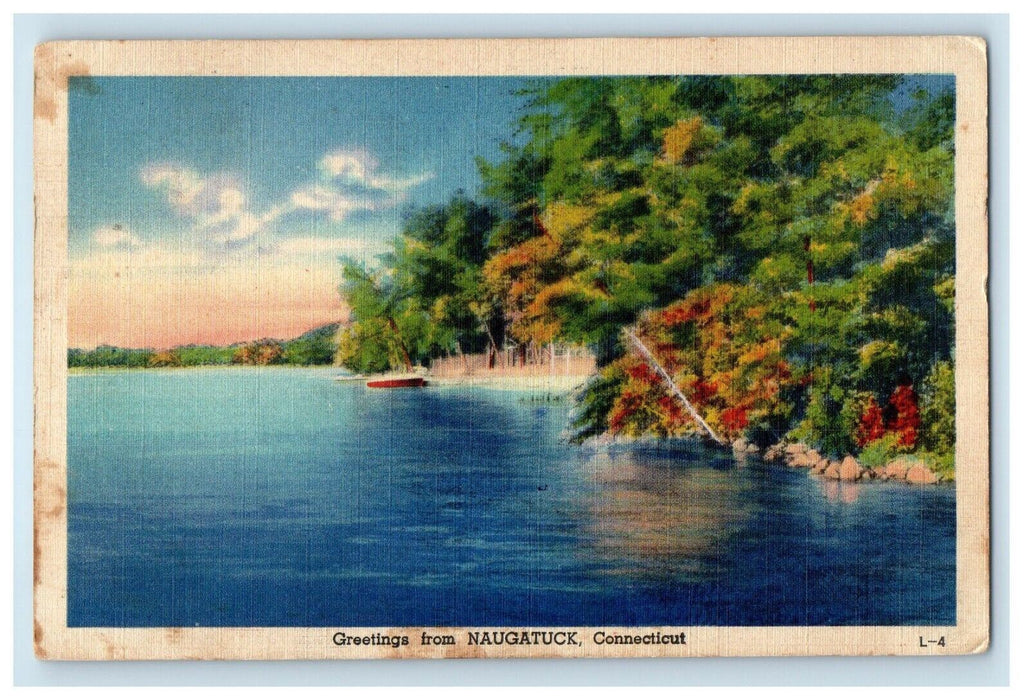 1947 Greetings From Naugatuck Connecticut CT, Lake View Vintage Postcard