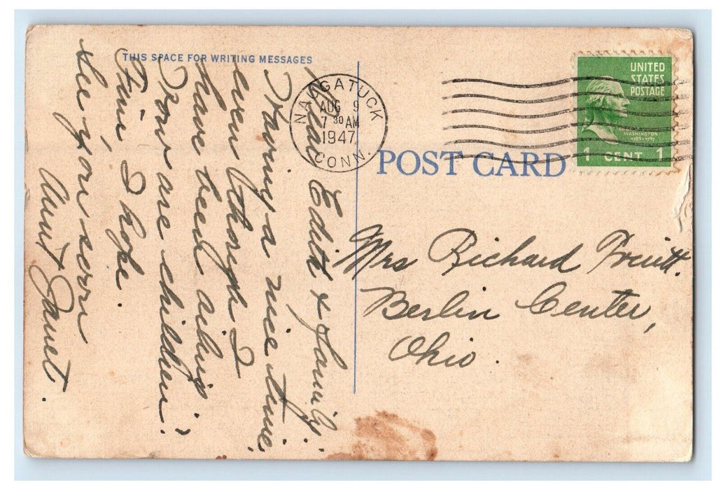 1947 Greetings From Naugatuck Connecticut CT, Lake View Vintage Postcard
