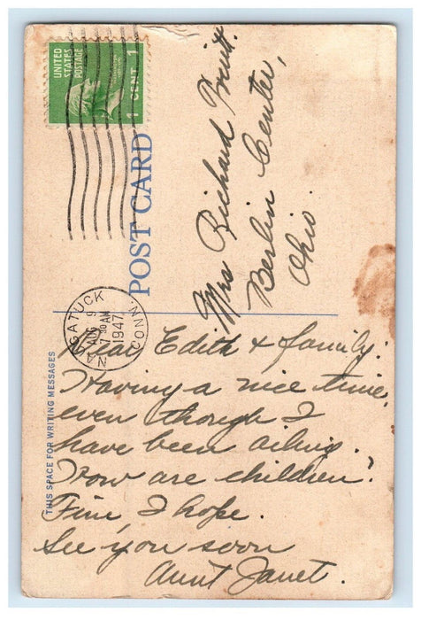 1947 Greetings From Naugatuck Connecticut CT, Lake View Vintage Postcard