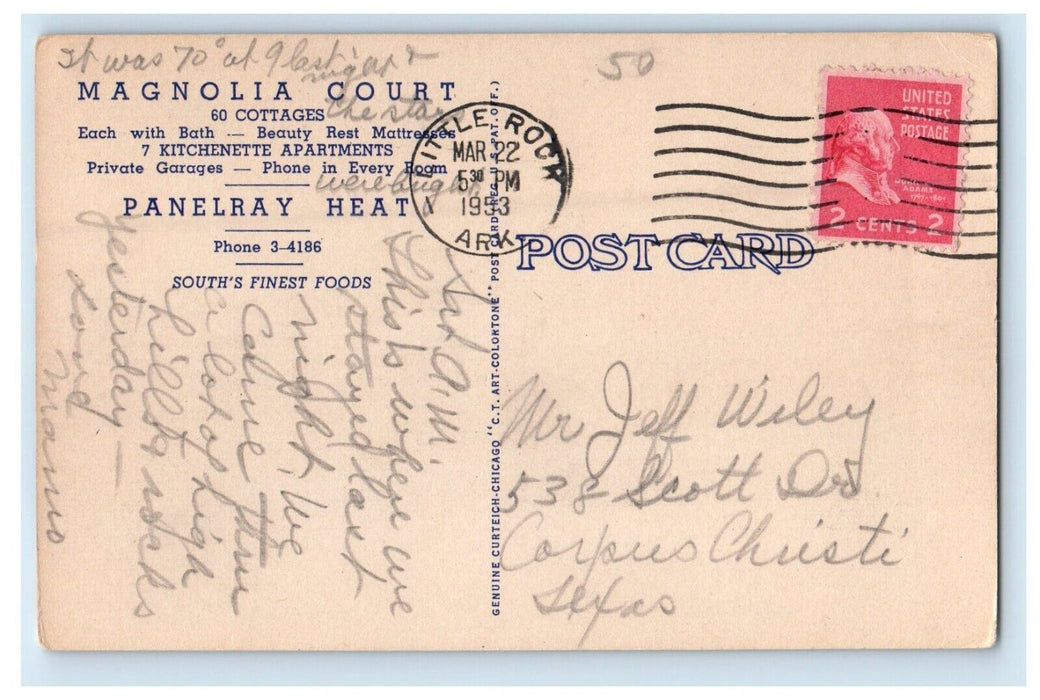 1953 Magnolia Court Motel Roadside Little Rock Arkansas AR Vintage Postcard