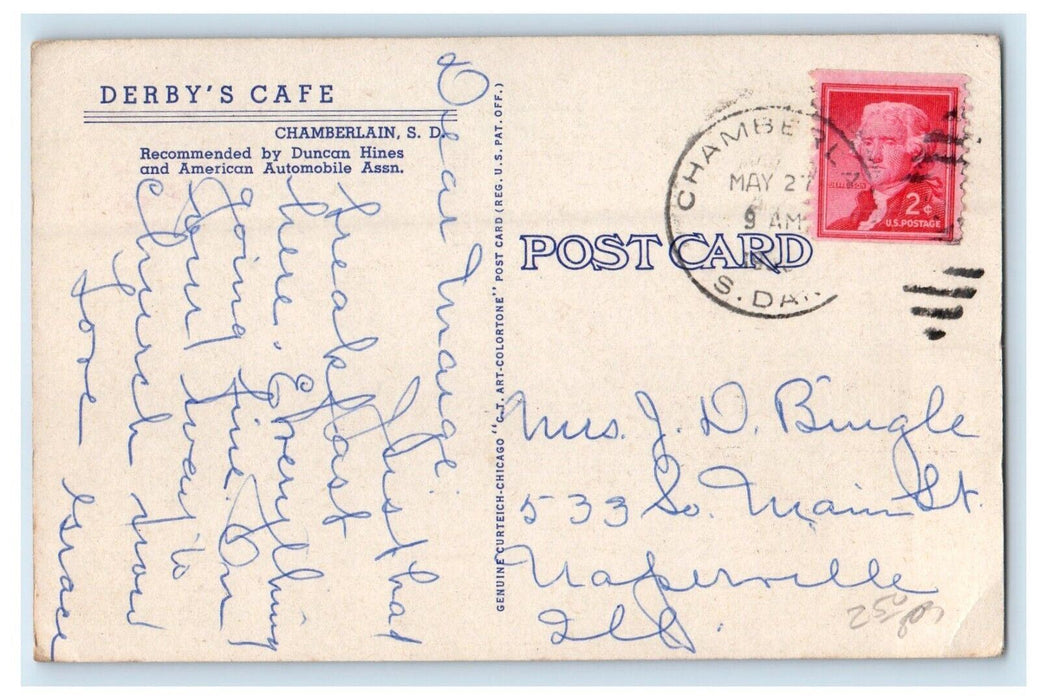 c1930's Derby's Cafe South Dakota Finest Interior Chamberlain SD Postcard