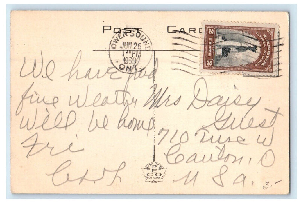 1939 Main Street View Cars Billiards Tobaclus Owen Sound Ontario Canada Postcard