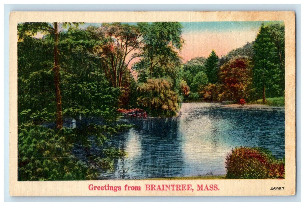 c1910's Greetings From Braintree Massachusetts MA, River View Antique Postcard