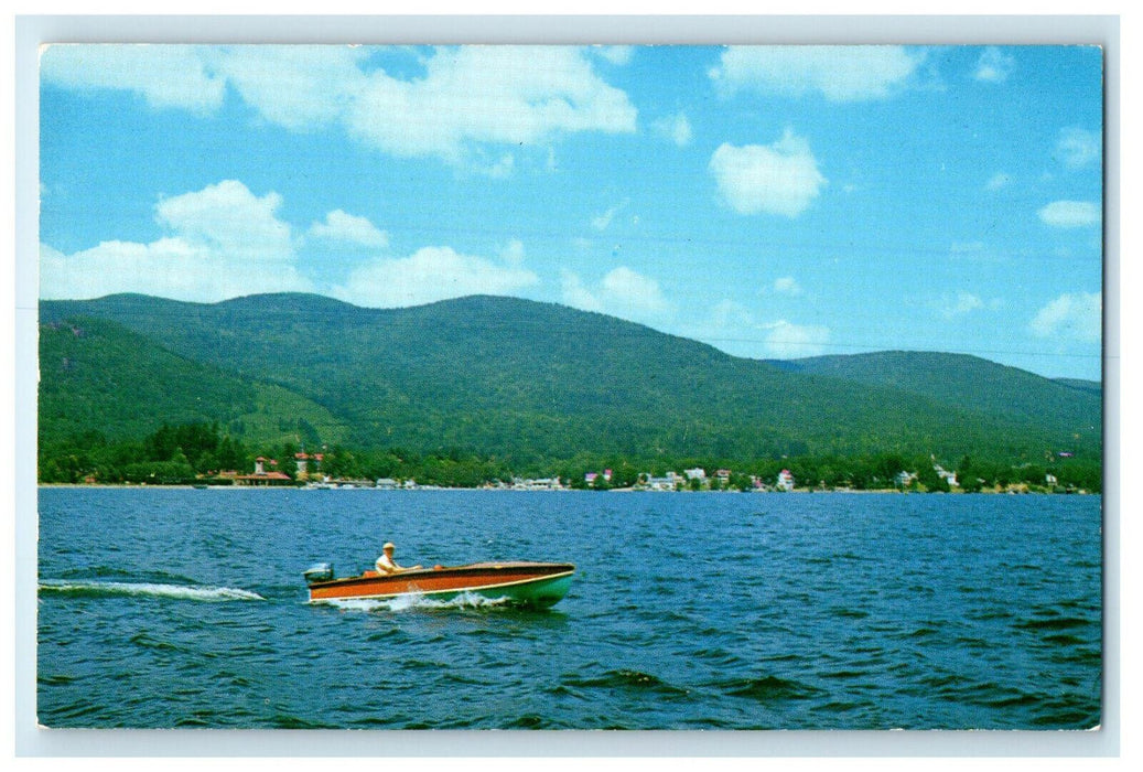 c1950s Boat Sailing in Lake George New York NY in the Adirondacks Postcard