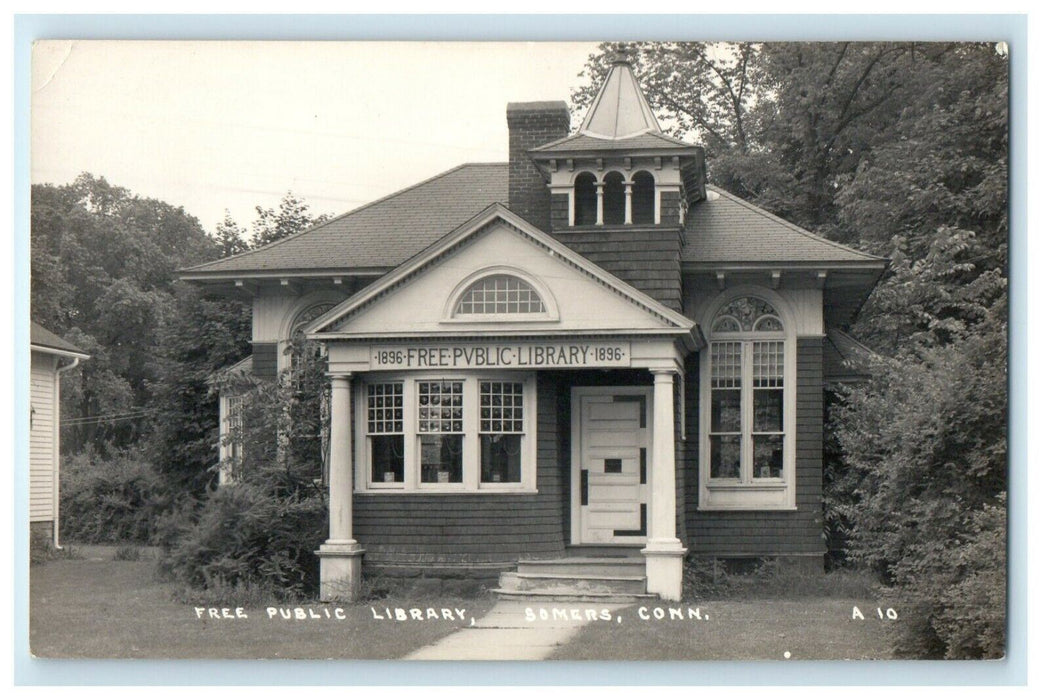 c1910's Free Public Library Building Somers Connecticut CT RPPC Photo Postcard