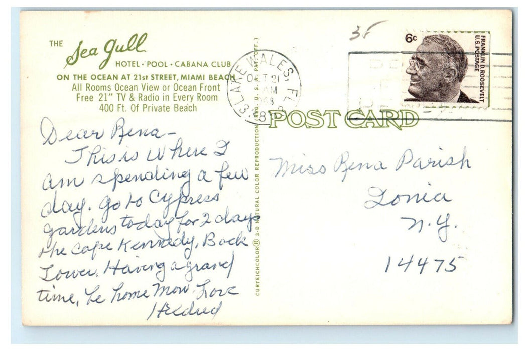 1968 The Seagull 21st St. Miami Beach Florida FL Advertising Postcard