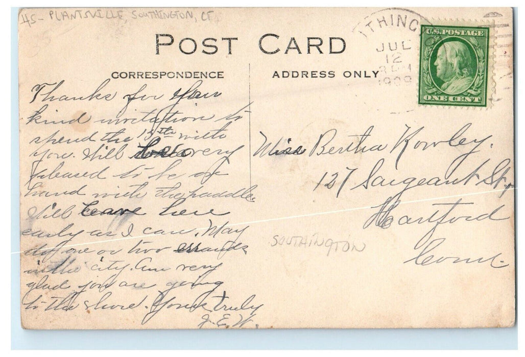 1909 Plantsville Southington Connecticut CT RPPC Photo Antique Postcard